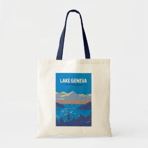 Bolsa Tote Lago de Genebra Suiça Art Vintage