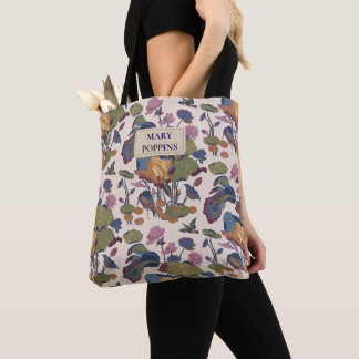 Bolsa Tote Lago de Lótus em Creme Azul Verde Rosa, Seu Nome