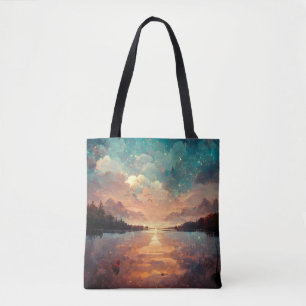 Bolsa Tote Lago Dreamlike E Sunset   Pintura paisagística