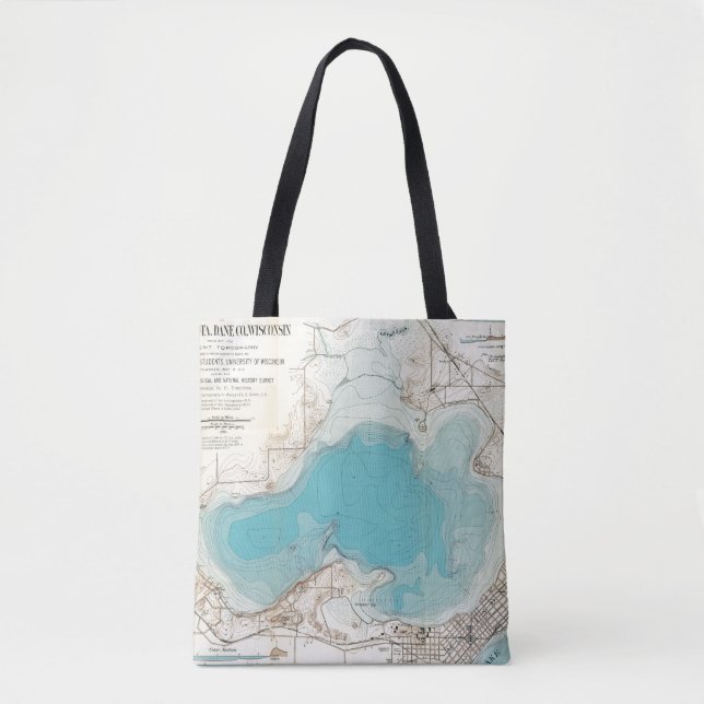 Bolsa Tote Lago hidrográfico Mendota do mapa (Frente)