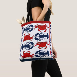 Bolsa Tote Lagosta Caranguejo Vermelho Azul Pano Azul Saco