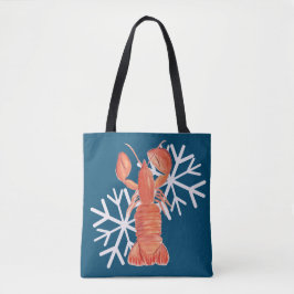Bolsa Tote Lagosta de Natal Crustáceo Aquarela Floco de Neve