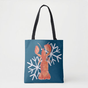Bolsa Tote Lagosta de Natal Crustáceo Aquarela Floco de Neve