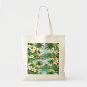 Bolsa Tote Laguna Tropical do Taiti, Plumeria & Palmeira