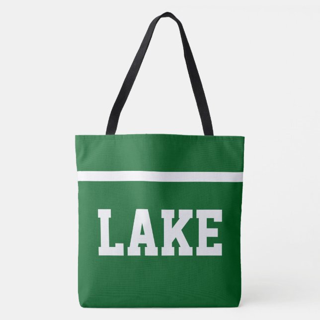 Bolsa Tote LAKE Branco Faixa de Texto Atlético em Verde Flore (Frente)