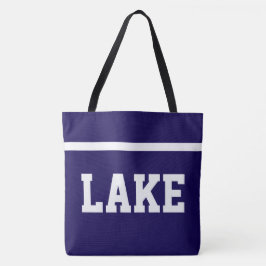 Bolsa Tote LAKE Branco Negrito Texto Atlético Listra em Azul 