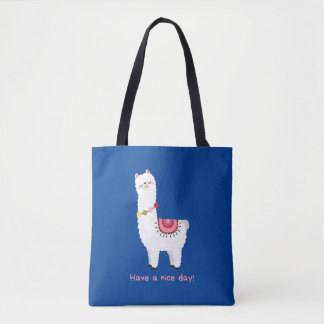 Bolsa Tote Lama Alpaca Lama, Azul E Bonito, Tem Um Bom Dia