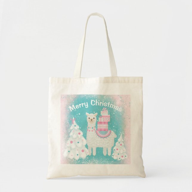 Bolsa Tote Lama Bonito com presentes de Natal (Frente)