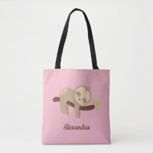 Bolsa Tote Lama de Bebê no Ramo. Ilustração Animal Rosa