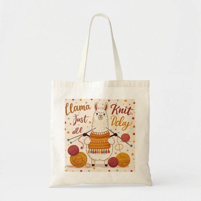Bolsa Tote Lama de desenho animado vestindo um cachecol de tr (Frente)