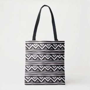 Bolsa Tote Lama Preto Preto Padrão Branco Africano Geométri