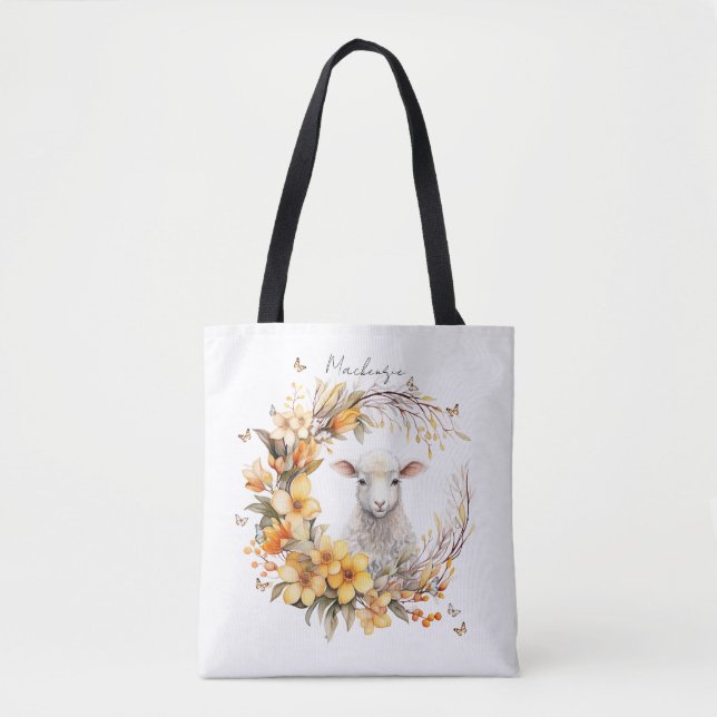 Bolsa Tote Lamas de Páscoa de Aquarela Personalizadas (Frente)