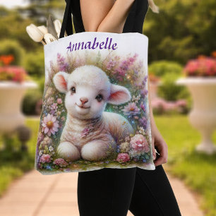 Bolsa Tote Lamas e flores personalizadas, de cor branca