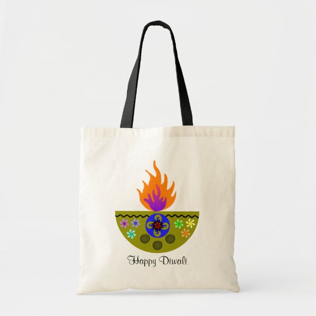Bolsa Tote Lâmpada colorida Diya de Diwali (Frente)