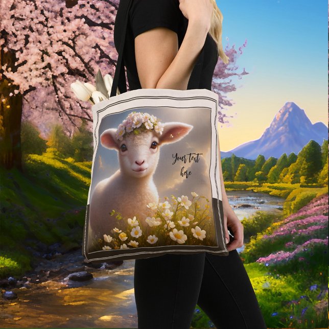 Bolsa Tote Lâmpada no campo de Primavera com flores (Criador carregado)