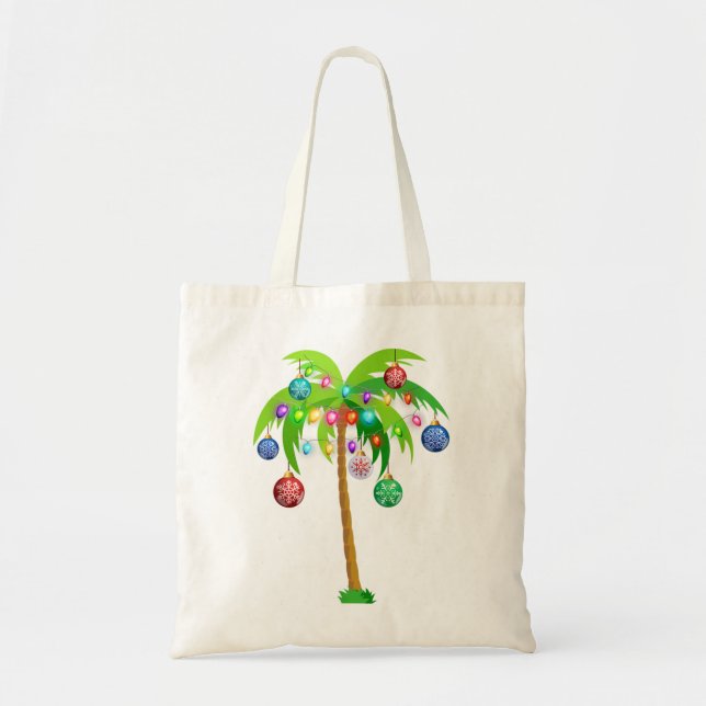 Bolsa Tote Lâmpadas de Natal palmeira hawaii praia tropical x (Frente)