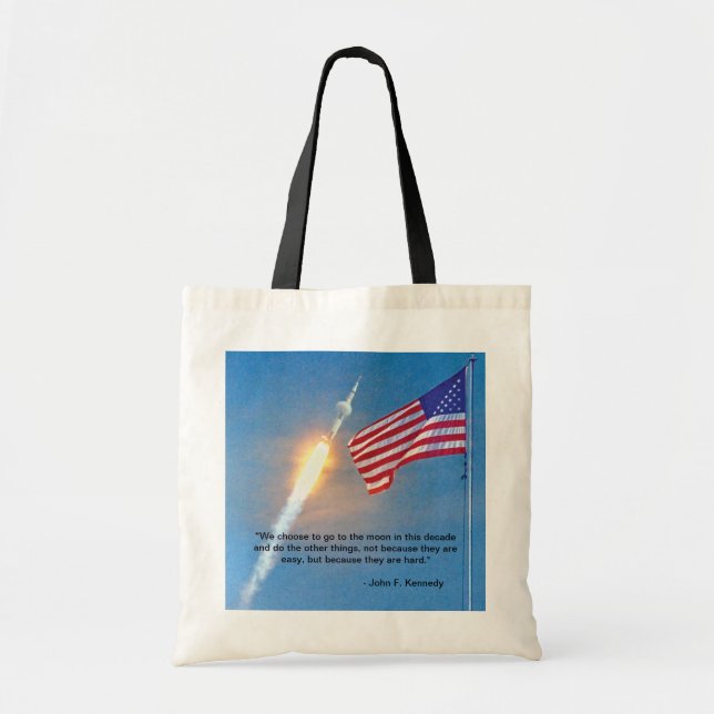 Bolsa Tote Lançamento do Apollo 11 com a bandeira americana (Frente)