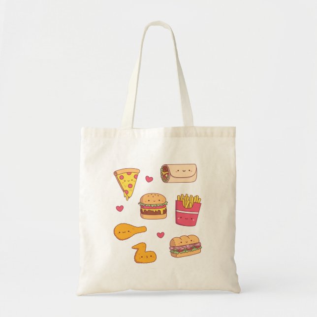 Bolsa Tote Lanche de Pizza de Burrito Fofo Batata Frita Comid (Frente)
