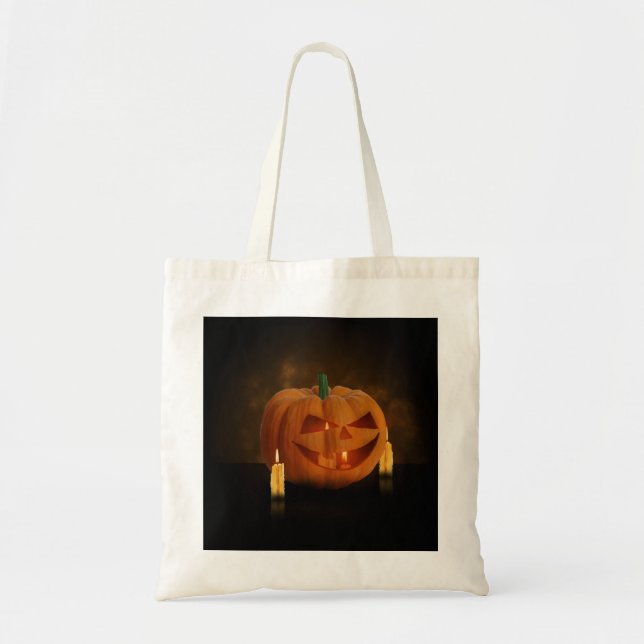 Bolsa Tote Lanterna de Abóbora de Halloween com Velas (Frente)