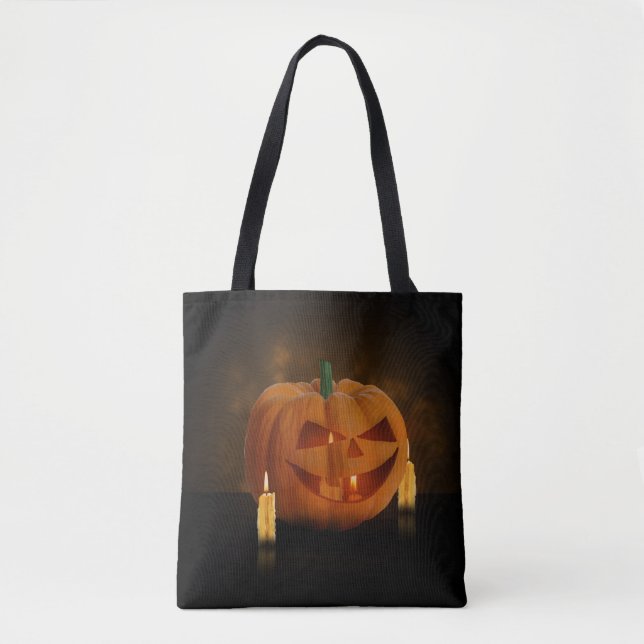 Bolsa Tote Lanterna de Abóbora Halloween com Velas (Frente)