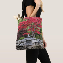 Bolsa Tote Lanterna de Jardim Japonês e Folhas de Bordo Verme