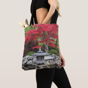 Bolsa Tote Lanterna do Jardim Japonês e Foto das Folhas Verme
