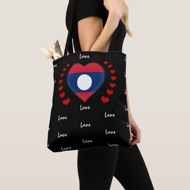 Bolsa Tote Laos Flag & Heart, Laos Flag fashion/sport (Close Up)