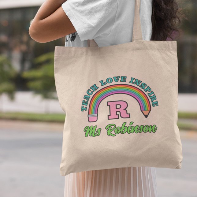 Bolsa Tote Lápis Arco-Íris Adorável Inspire Monograma (Criador carregado)