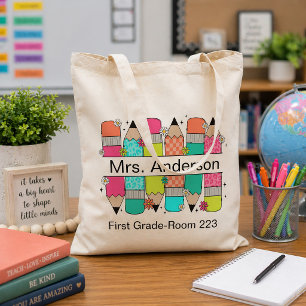 Bolsa Tote Lápis Colorido Nome do Professor Sala de Aula