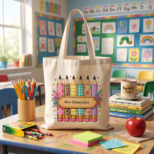 Bolsa Tote Lápis de desenho personalizado fofo para professor