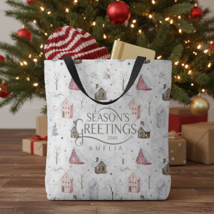 Bolsa Tote Lar Aconchegante Natal Rosa ID985