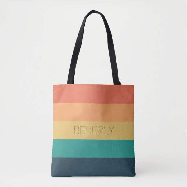 Bolsa Tote Laranja Amarelo Verde, 5 Cores, Nome Personalizado (Frente)