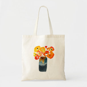 Bolsa Tote Laranja-aquarela e papoilas vermelhas