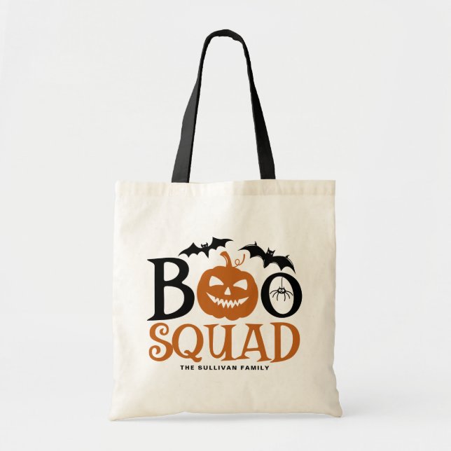 Bolsa Tote Laranja Boo Squad, Letra Spooky no Dia das Bruxas (Frente)