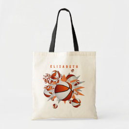 Bolsa Tote laranja branco basketball estrelas
