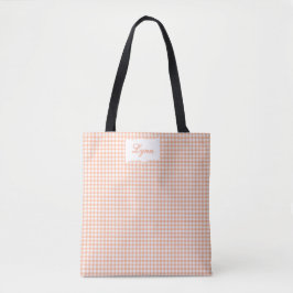 Bolsa Tote Laranja Clássico & Gingham Branco | Nome Personali