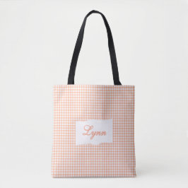 Bolsa Tote Laranja Clássico & Gingham Branco | Nome Personali