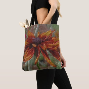 Bolsa Tote Laranja Daisy Pencil Flower Art