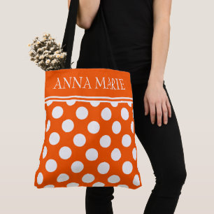 Bolsa Tote Laranja de Verão e Bolinhas Brancas Personalizadas