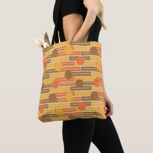Bolsa Tote Laranja, Dourado, Retângulos castanhos e Círculos