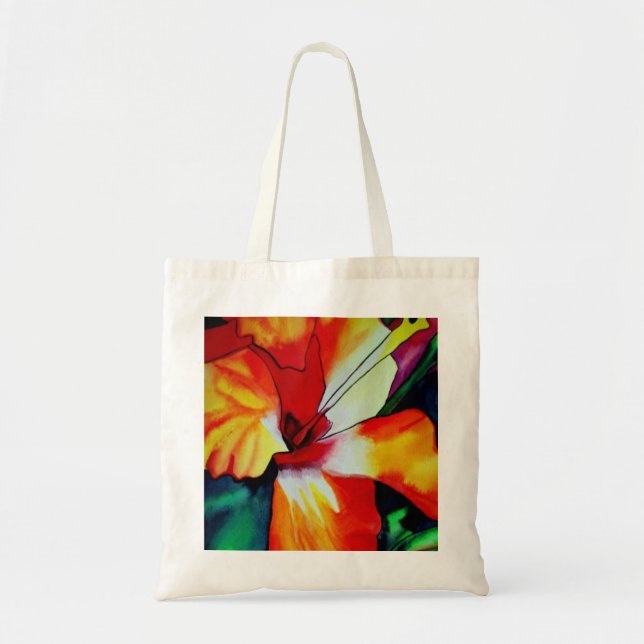 Bolsa Tote Laranja Hibiscus Flores tropicais (Frente)