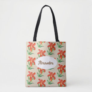 Bolsa Tote Laranja Laranja Lily Arte Floral