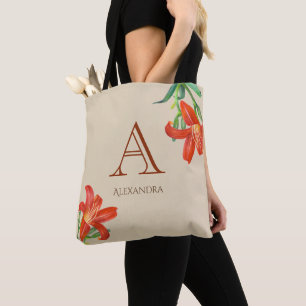 Bolsa Tote Laranja Laranja Lily Floral Monograma