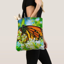 Bolsa Tote Laranja Monarca Borboleta Branca Flor Foto Negrito