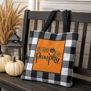 Bolsa Tote Laranja Olá Abóbora Búfalo Xadrez Halloween