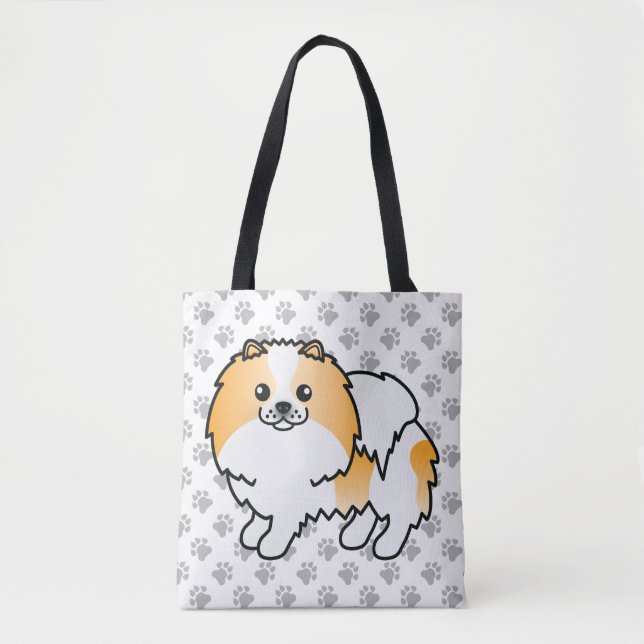 Bolsa Tote Laranja Parti-Color Pomerânia Cachorro Fofo & Pata (Frente)