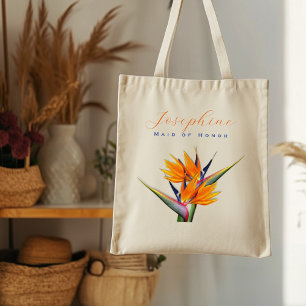 Bolsa Tote Laranja Pássaro do Paraíso Flor Bridesmaid