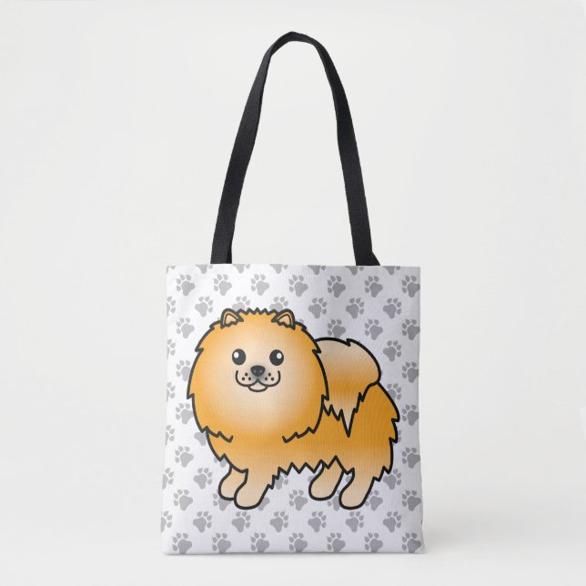 Bolsa Tote Laranja Pomerânia Cachorro de Desenho Animado Fofo (Frente)