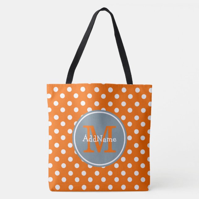 Bolsa Tote Laranja Pontos Prateados Monograma e Nome Personal (Frente)