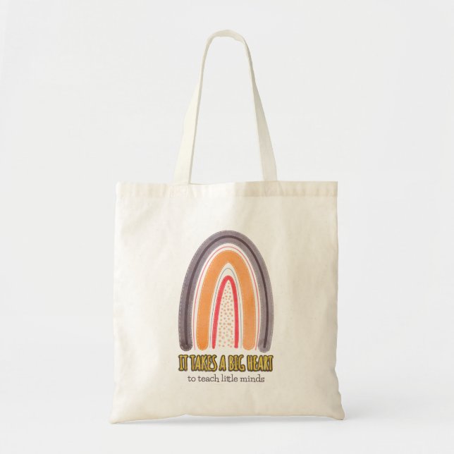 Bolsa Tote Laranja Roxo Boho Arco-íris Agradecimento ao Profe (Frente)
